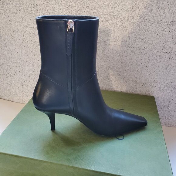 NIB Gucci square G black leather booties IT 38.5 US 8.5 - Picture 7 of 11